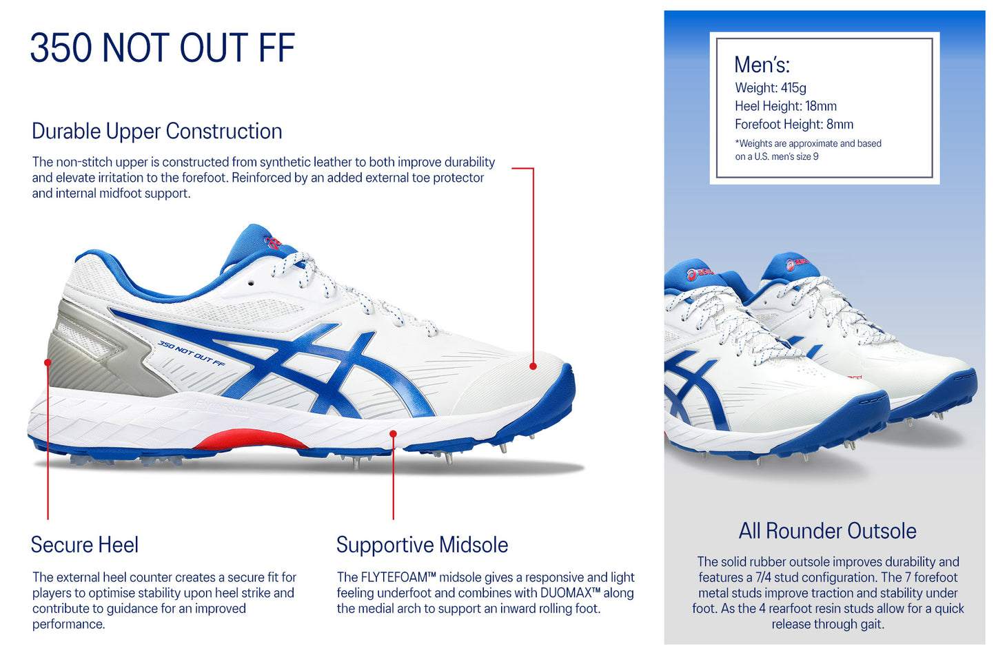 ASICS 350 Not Out FF Unisex Allrounder Cricket Shoe