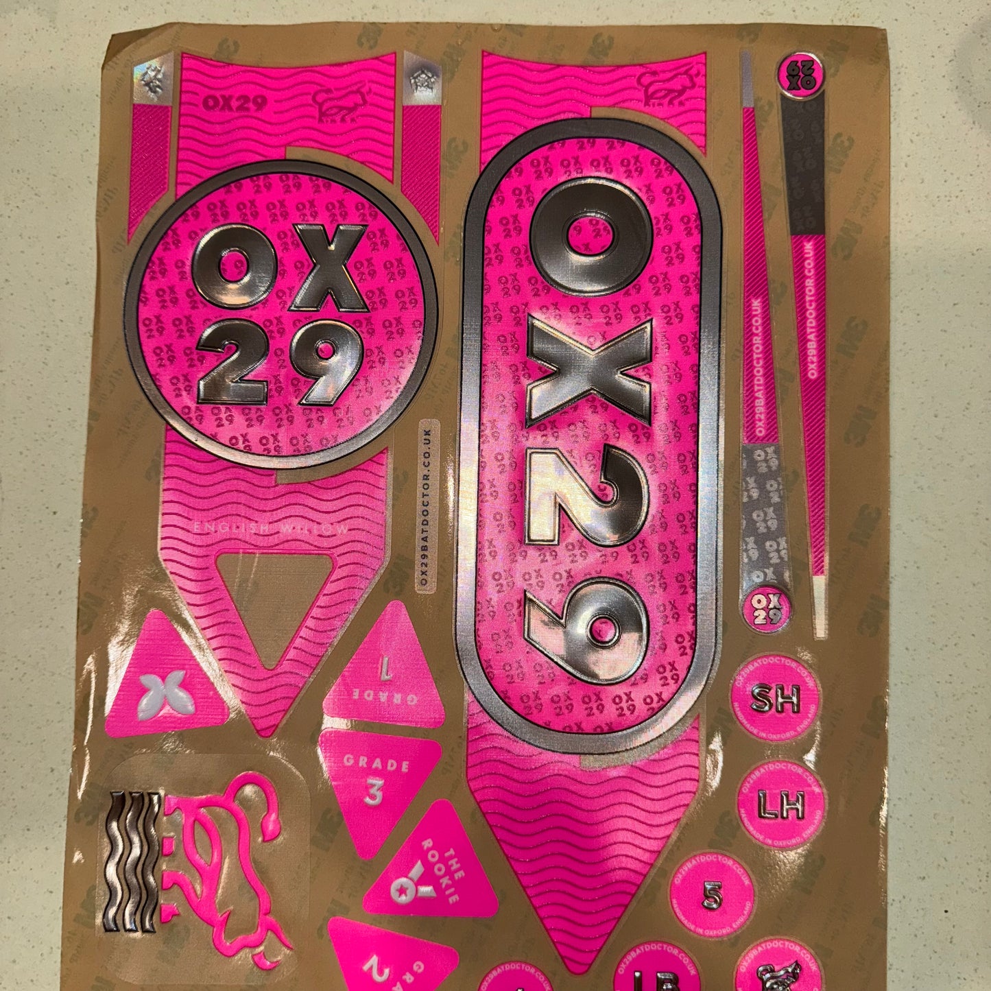 Pink & Chrome, Cricket Bat Stickers by OX29